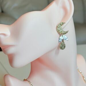 ⚜️ Gold and Silver Crescent Drop Earrings